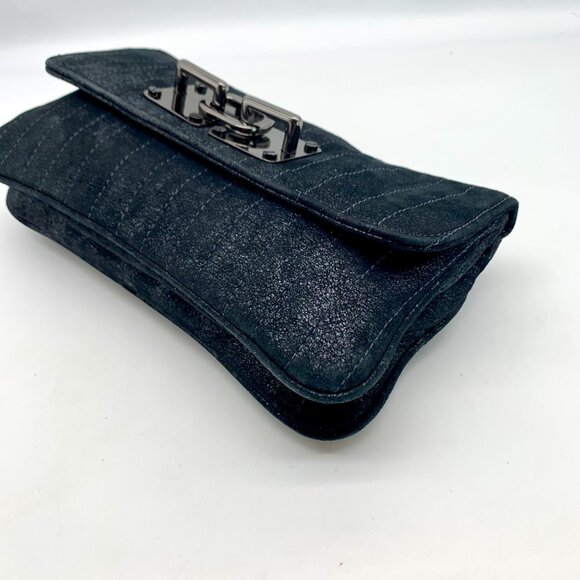 Treesje Black Leather Suede Buckle Clutch - Picture 6 of 10